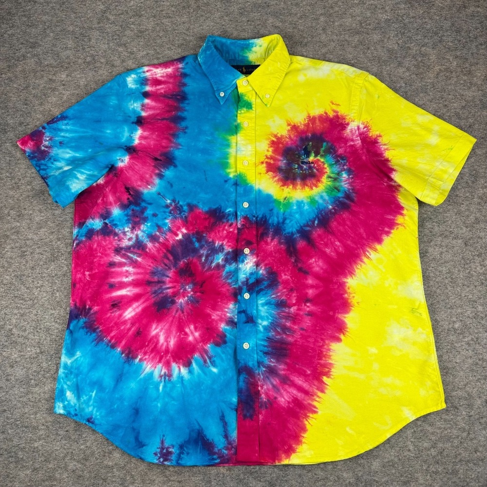 Ralph Lauren Button Down Shirt Classic Fit Tie Dye Colorful Mens XL